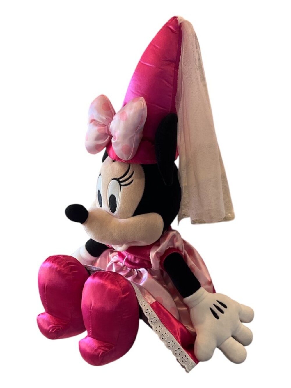 DISNEY Princess Minnie Mouse Plush Doll Wizard Hat Veil Pink Satin Dress 20"